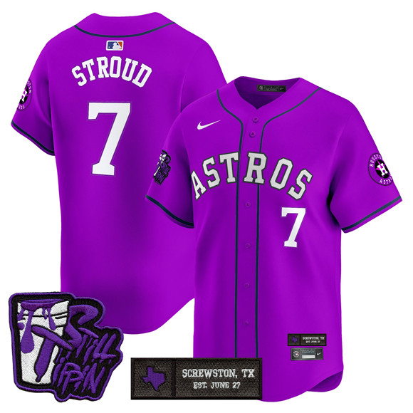 Men's Houston Astros #7 C.J. Stroud DJ Screw Still Tippin Purple Patch Vapor Limited Stitched Baseball Jersey
